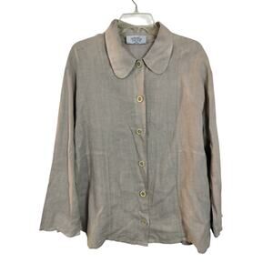 3829) Aly Wear Tan Linen Collared Button Up Lagenlook Long Sleeve Tunic Top 2X
